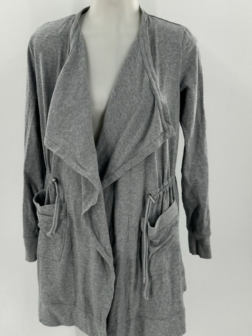 Michael by Michael Kors Gray Cotton Knit Long Open Front Shirt Tie Waist Small